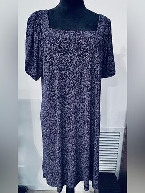 LOFT Navy Blue and White Dotted Dress